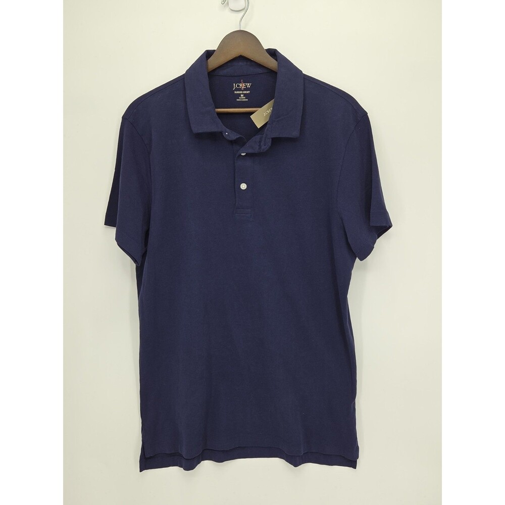 New J Crew Men's Sueded Cotton Polo Shirt Classic Fit Navy Blue Size Medium